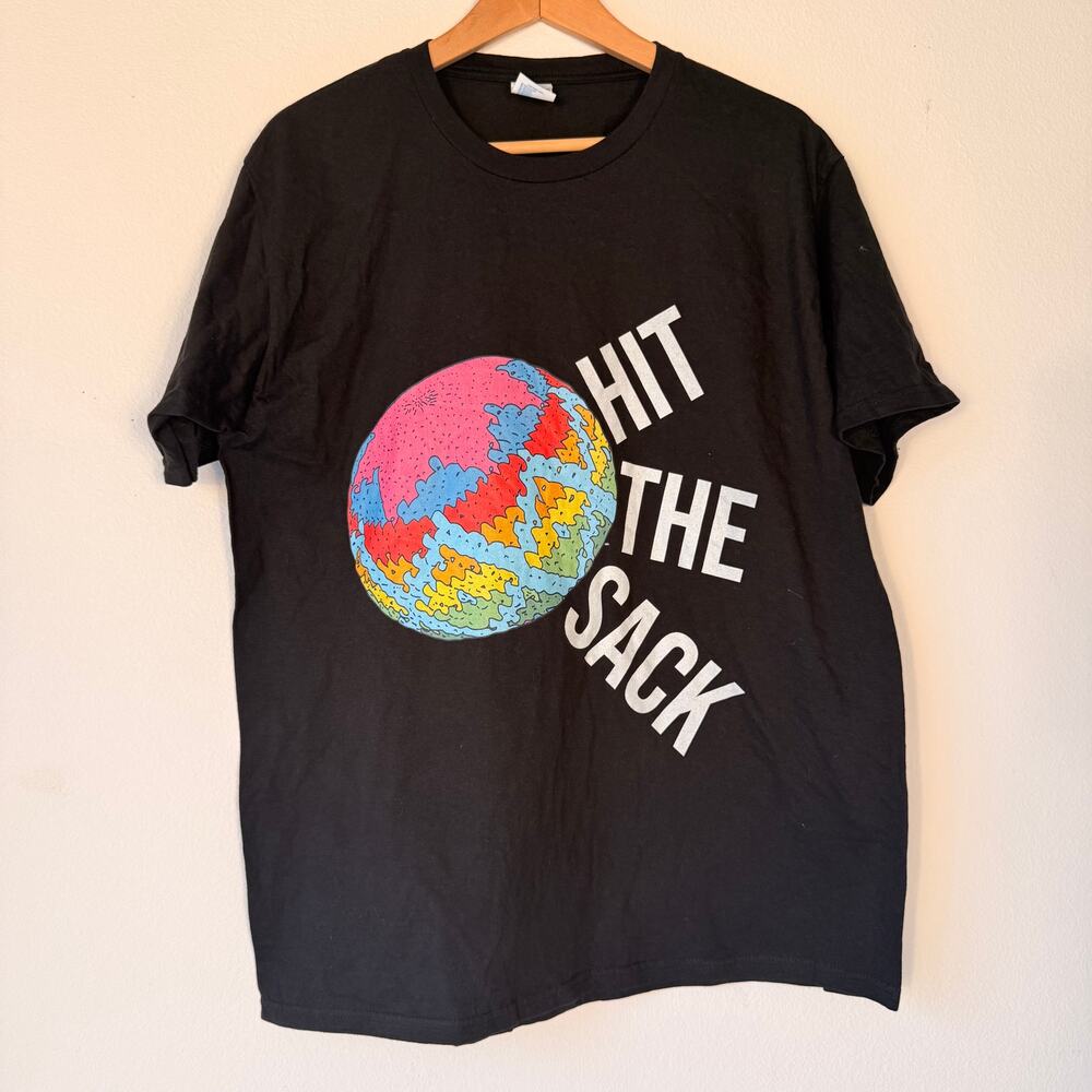 Hit the Sack Psychedelic Graphic Black T-Shirt Size Large